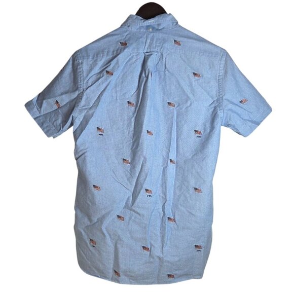 Ralph Lauren Mens Lt Blue St-Sleeve Button-Up Shirt American Flag Embroidery Sm - Picture 2 of 7